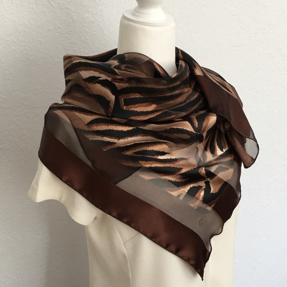Silky Large Dark Chocolate Brown/Black/Tan Scarf